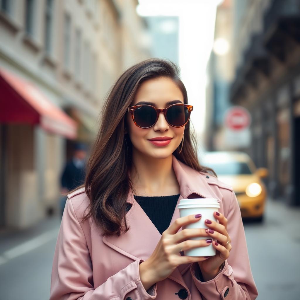 Coffee enthusiast on city street